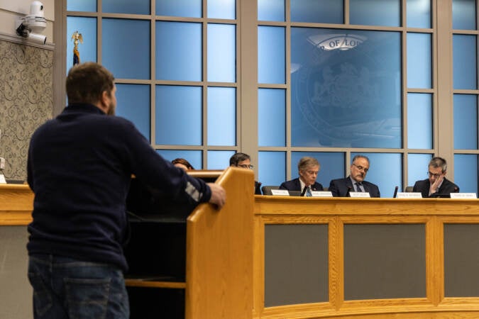 Township residents testify at the Board of Commissioners meeting in Lower Merion Township, Pa. (Kimberly Paynter/WHYY)