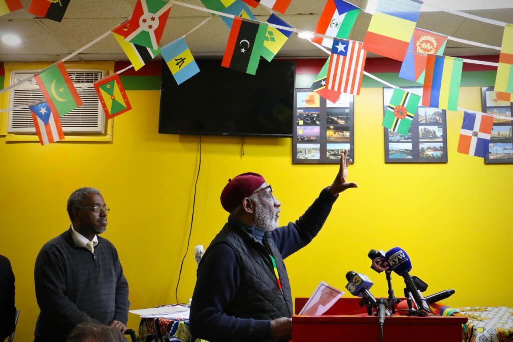 Stanley Straughter, chairman of the African Business Council of Greater Philadelphia, speaks at the launch of Africatown Restaurant Week in Southwest Philadelphia