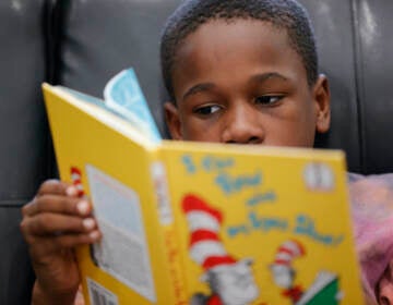 Young boy learning to read