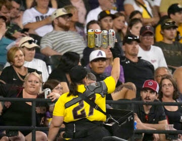 A beer vendor walks through the stands during the seventh inning of a baseball game between the Arizona Diamondbacks and the Milwaukee Brewers