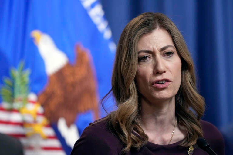 DEA Administrator Anne Milgram speaks during a news conference at the Justice Department in Washington