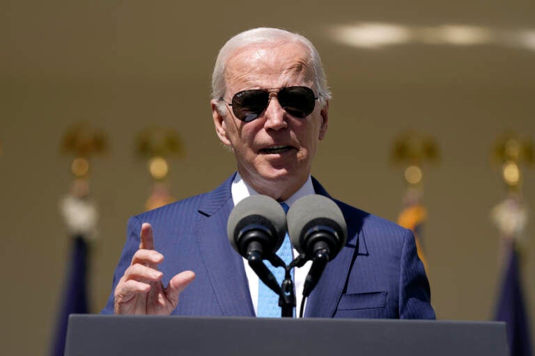 President Joe Biden speaks in the Rose Garden of the White House in Washington