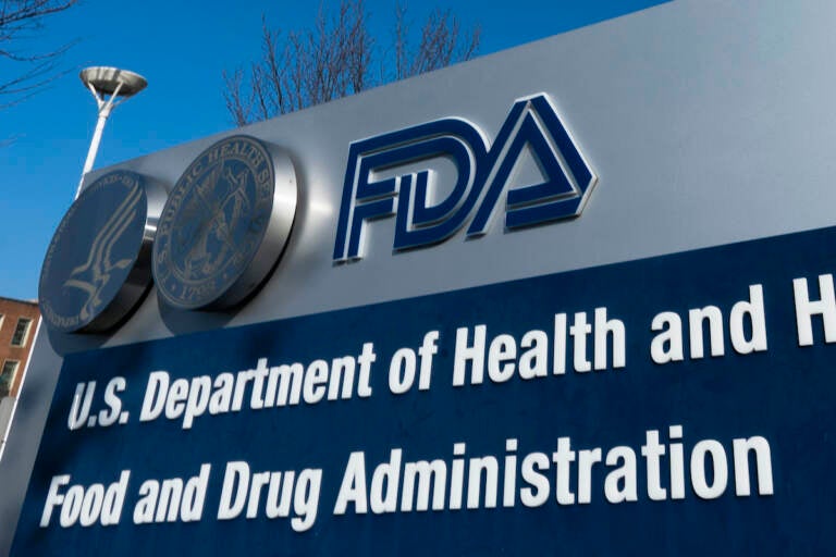 A sign for the Food and Drug Administration is displayed outside their offices in Silver Spring, Md.