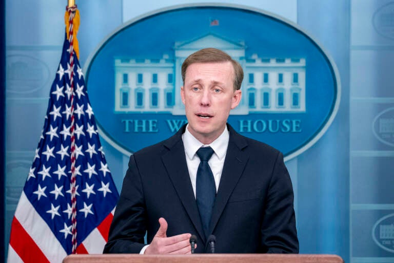 White House national security adviser Jake Sullivan speaks at a press briefing at the White House in Washington