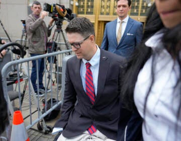 Brian Kolfage leaves court after being sentenced for defrauding donors to the ''We Build the Wall'' effort, Wednesday, April 26, 2023, in New York