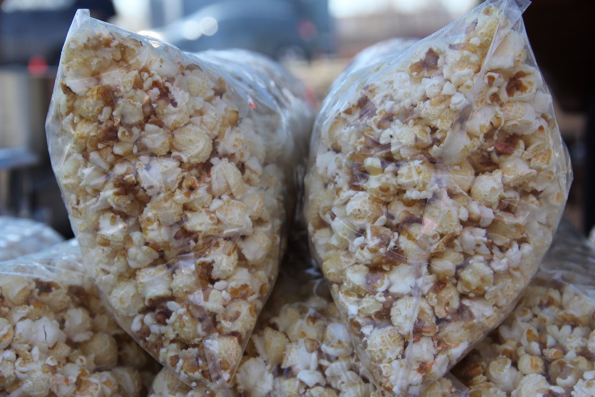 Freshly chopped sugar cane was used in this kettle corn people can buy at the Southeast Asian Market. (Cory Sharber/WHYY)