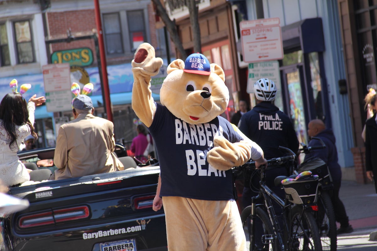 Barbera Bear hopped out of his cool ride to greet parade goers