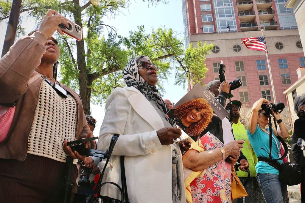 Fans of Patty Jackson gather outside the University of the Arts Hamilton Hall, where the South Philly radio personality was honored with a star on the Philadelphia Music Alliance Walk of Fame