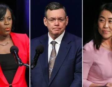 From left to right: Mayoral candidates Cherelle Parker, Jeff Brown, and Helen Gym.