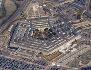 he Pentagon is seen from Air Force One as it flies over Washington, March 2, 2022