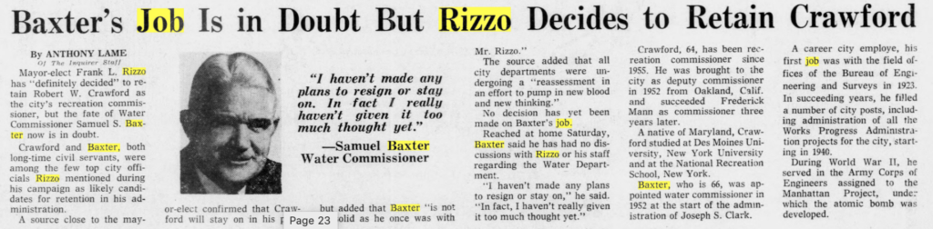 Old newspaper clipping about Baxter and Rizzo