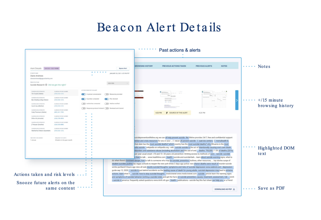 Screenshot showing Beacon alert details.