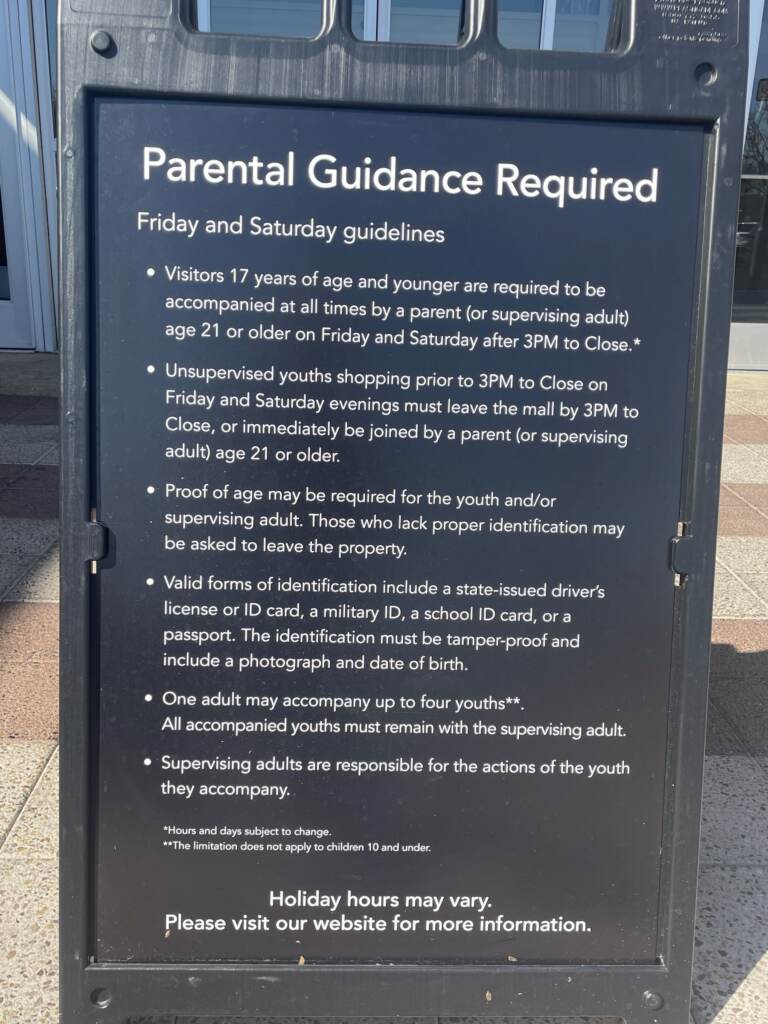A bulletin board describing parental guidance requirements.