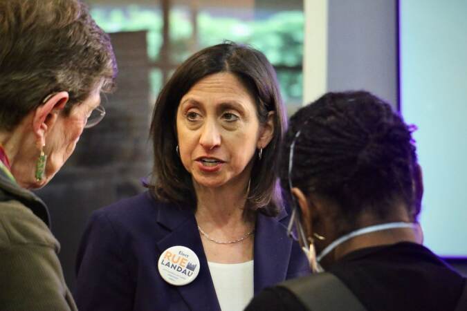 Philadelphia City Council Candidate Rue Landau talks with voters