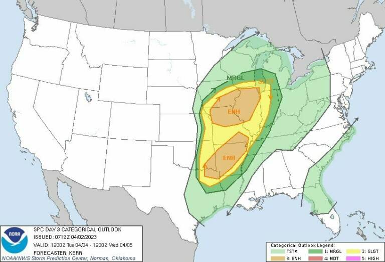 More severe weather is forecast for much of the Midwest and southern United States just days after tornadoes left devastation in many of the same communities