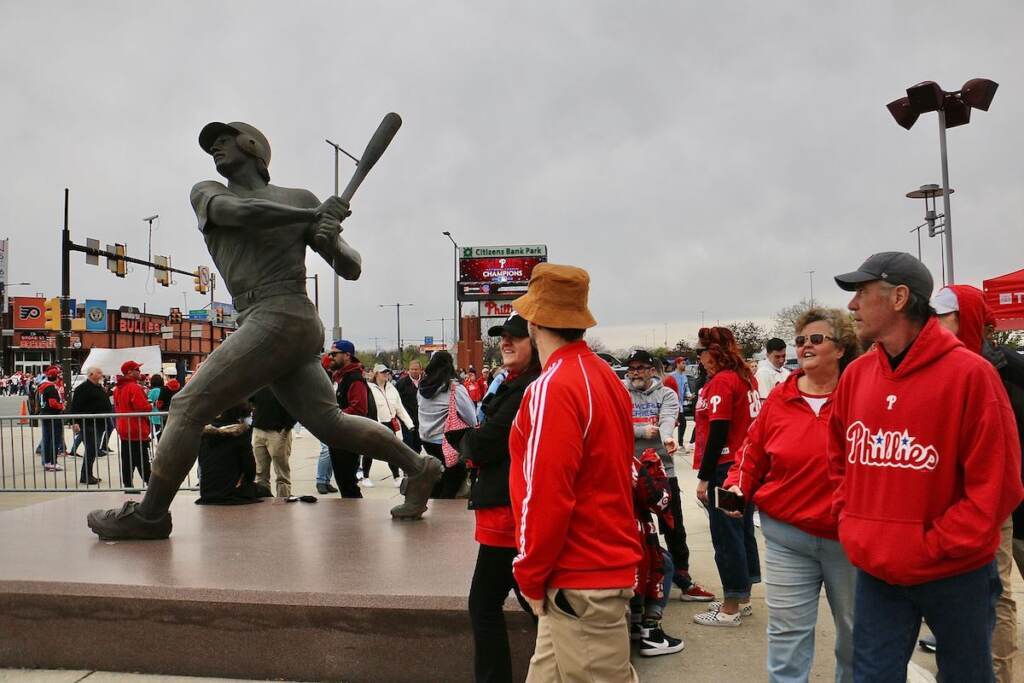 Fans gather around outside of Citizens Bank Park.