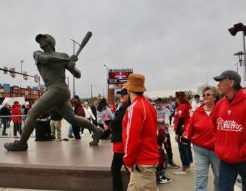 Fans gather around outside of Citizens Bank Park.