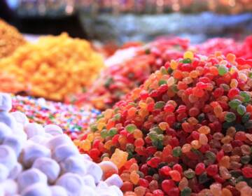 Piles of brightly-colored candy
