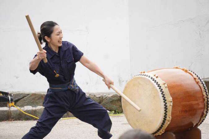 Shoyo Hori, a member of Casual Fifth, performs taiko