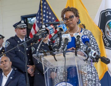 Dana Redd, Mayor of Camden, N.J. from 2010-18, spoke at the 10th anniversary event for the Camden County Police Department on May 1, 2023. (Kimberly Paynter/WHYY)
