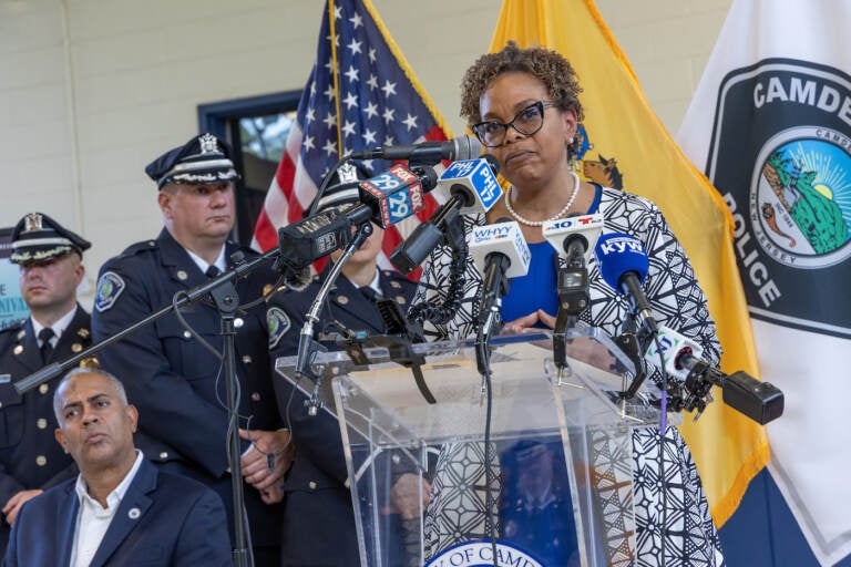 Dana Redd, Mayor of Camden, N.J. from 2010-18, spoke at the 10th anniversary event for the Camden County Police Department on May 1, 2023. (Kimberly Paynter/WHYY)