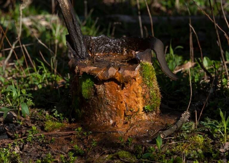 An abandoned well is seen on the property of Cheryl and Joe Thomas in Duke Center, Pennsylvania.
(Nate Smallwood / For Spotlight PA)