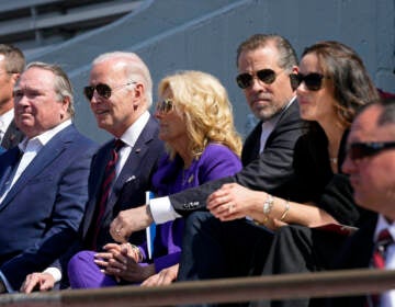 President Joe Biden attends his granddaughter Maisy Biden's commencement ceremony with first lady Jill Biden and children Hunter Biden and Ashley Biden at the University of Pennsylvania in Philadelphia, Monday, May 15, 2023. 
(AP Photo/Patrick Semansky)