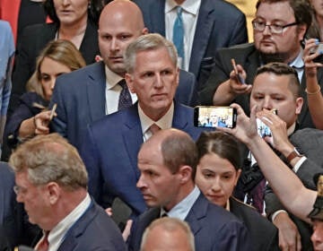 House Speaker Kevin McCarthy of Calif., speaks with reporters on the debt limit as he walks, Tuesday, May 30, 2023, on Capitol Hill in Washington