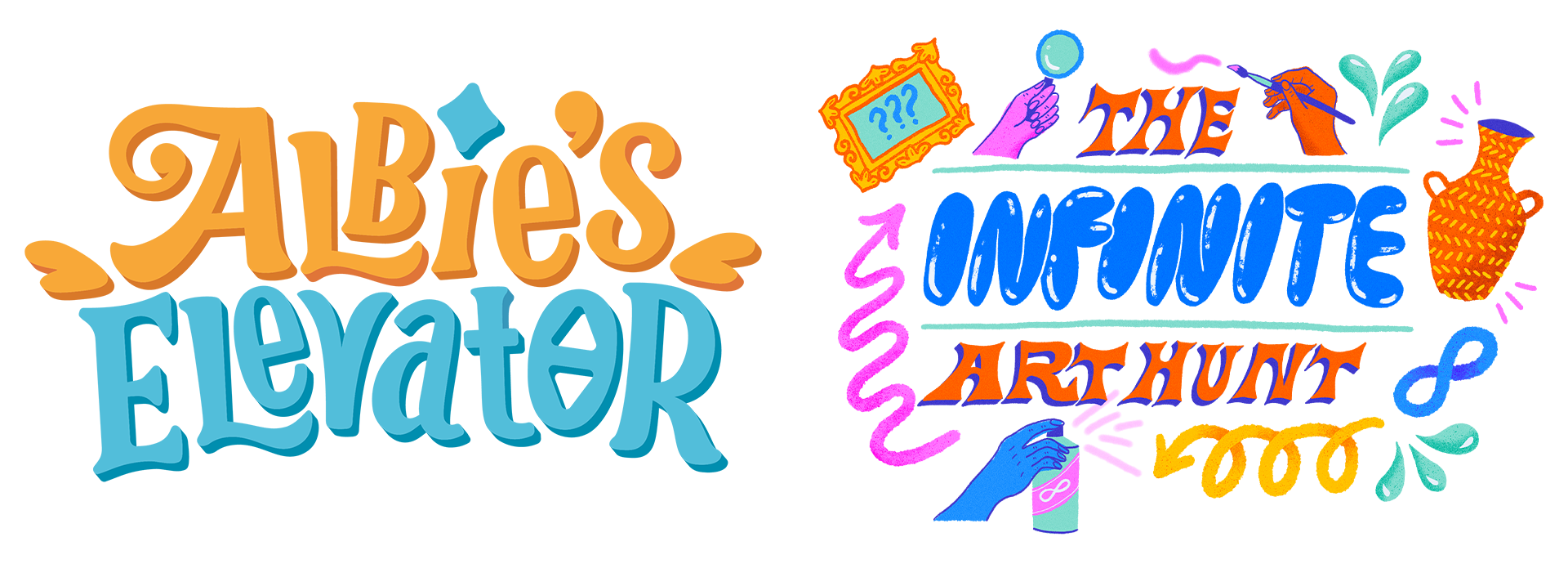 Logo's for Albies Elevator and The Infinite Art Hunt