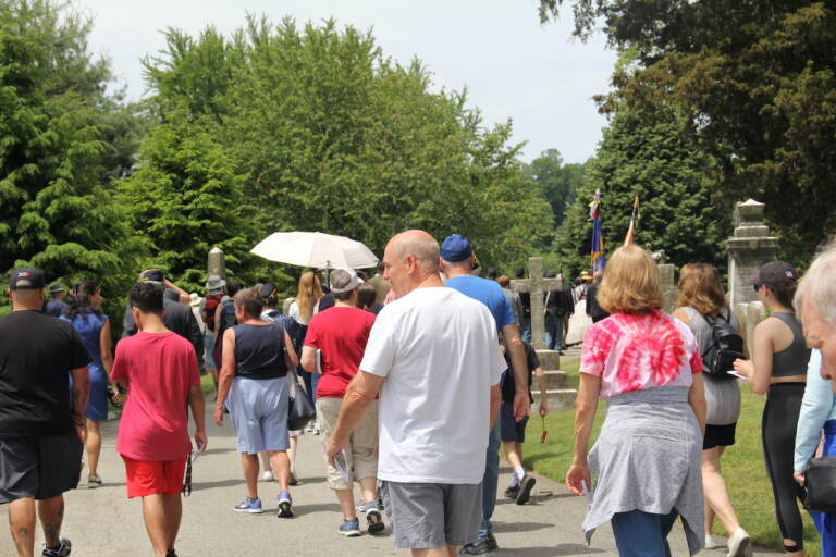 People walking through Laurel Hill Cemetery