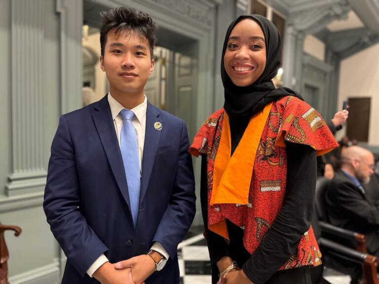 Devin Jiang and Madinah Wilson-Anton pose for a photo