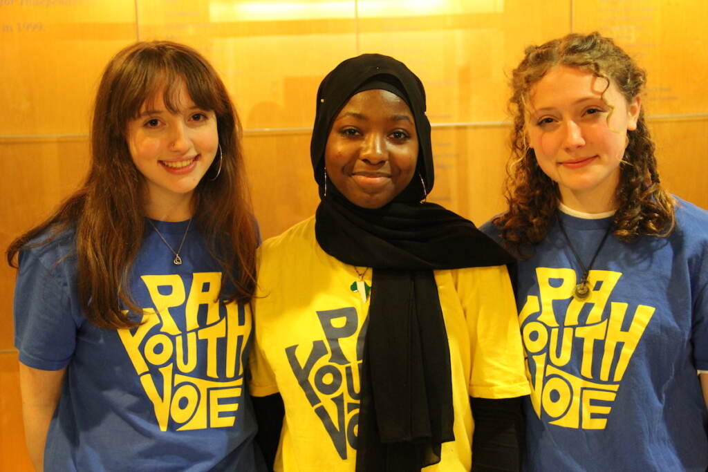 Neematallah Yusuff and sisters Savannah and Samantha Sandhaus are volunteers with PA Youth Vote
