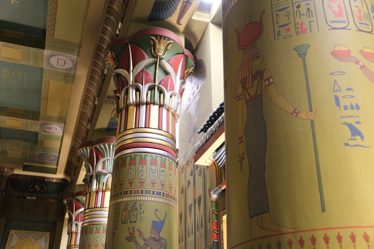 Egyptian Hall at the Masonic Temple features decor based on art and hieroglyphs from the country.