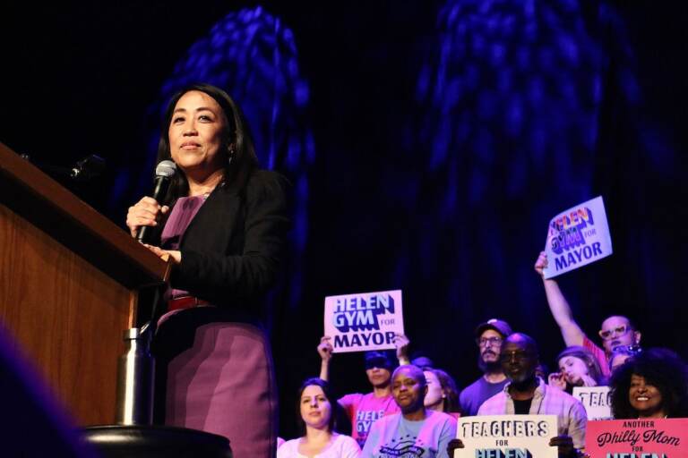 Philadelphia mayoral candidate Helen Gym speaks at a rally