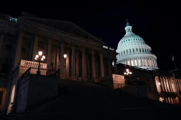 Lights illuminate the Capitol after House Speaker Kevin McCarthy of Calif., announced that he and President Joe Biden had reached an 