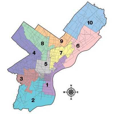 A map of Philadelphia City Council districts