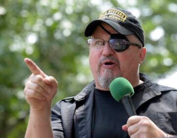 Stewart Rhodes, founder of the citizen militia group known as the Oath Keepers, speaks during a rally outside the White House on June 25, 2017. (Susan Walsh/AP)