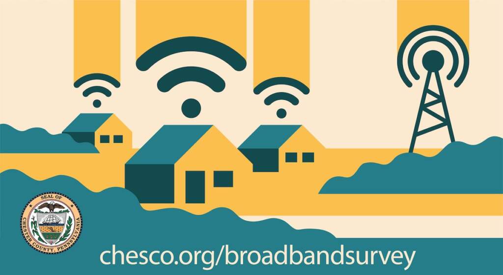 A graphic shows WiFi symbols over people's houses, along with a tower.