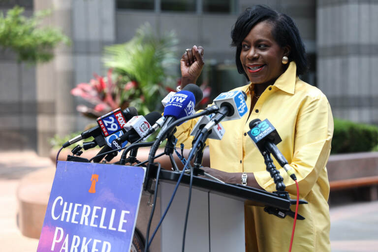 Democratic nominee for mayor Cherelle Parker speaks in Philadelphia