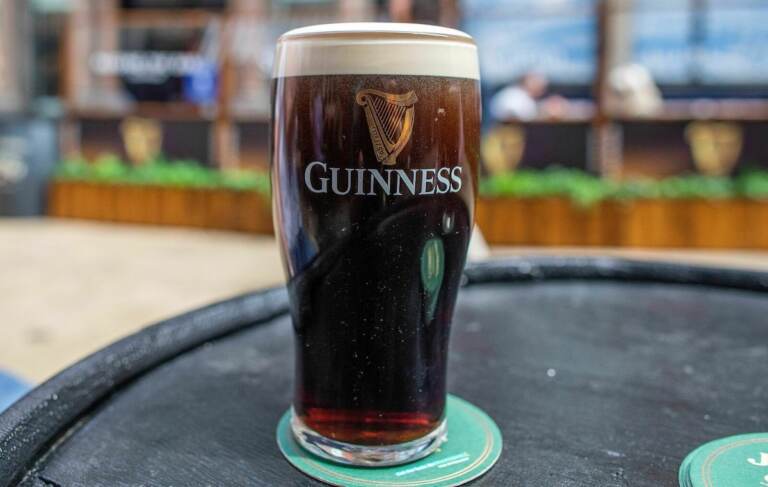 A freshly poured pint of Guinness is pictured in Dublin, on June 7, 2021, as bars, restaurants and cafes resumed outdoor service as part of the latest lifting of Covid-19 restrictions. - Pubs, bars and restaurants in Ireland reopened outdoor service on Monday, with customers set to be allowed back inside on July 5. (Photo by PAUL FAITH / AFP) (Photo by PAUL FAITH/AFP via Getty Images)