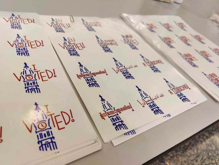 'I Voted!' stickers sitting on a table