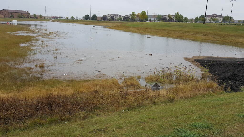 A flooded basin area in Fargo, North Dakota.