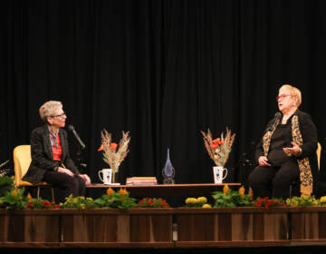 Chef Lidia Bastianich (right) speaks with WHYY Fresh Air host Terry Gross during a ceremony where Bastianich received WHYY’s Lifelong Learning Award on Thursday, May 18, 2023