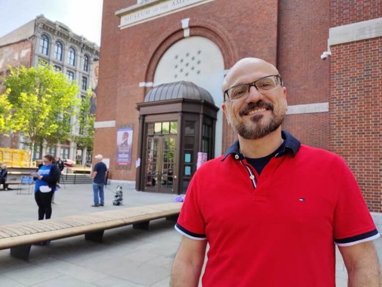 Joseph Mongelli poses for a photo outside a Philly polling station