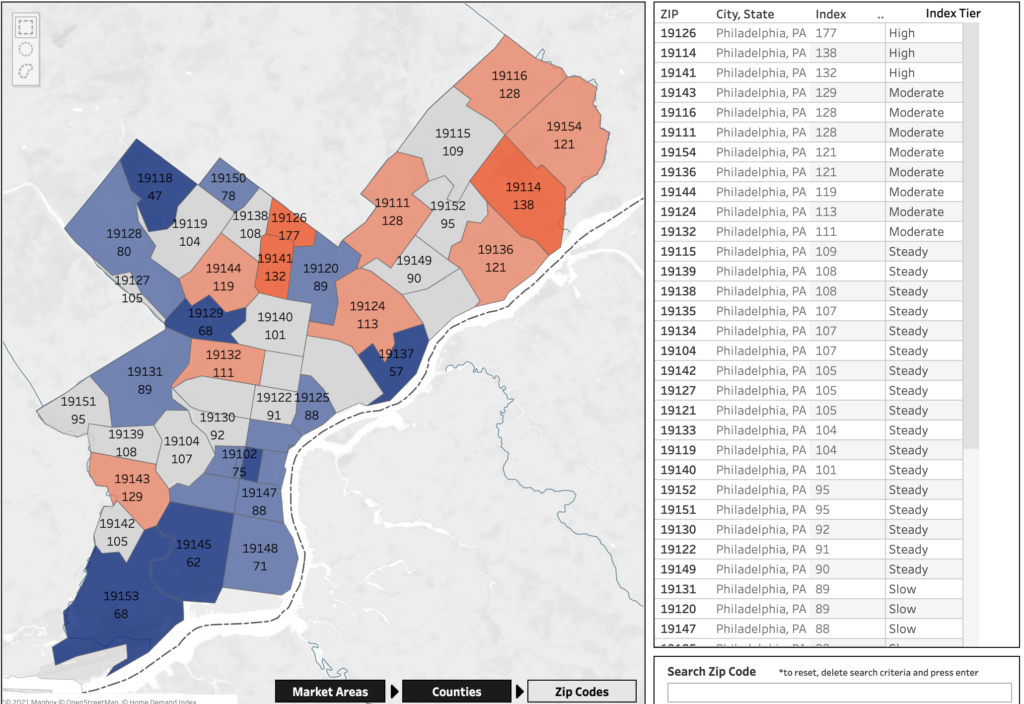 A map shows low housing demand in Philly