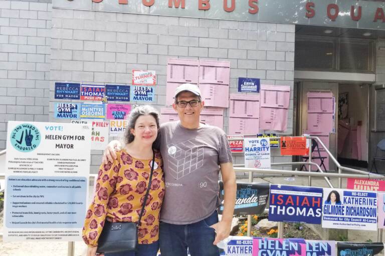 Rose Drew and Tom Leonard outside of a polling place.