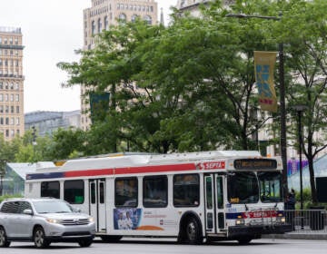 A SEPTA bus in front of City Hall.