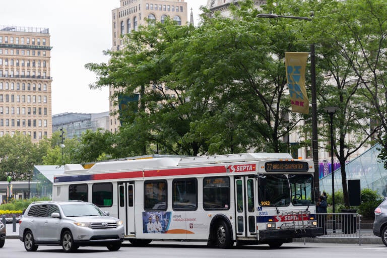 A SEPTA bus in front of City Hall.
