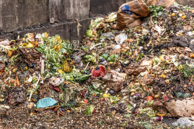 A close-up of decomposing food scraps at a Bennet Compost facility.