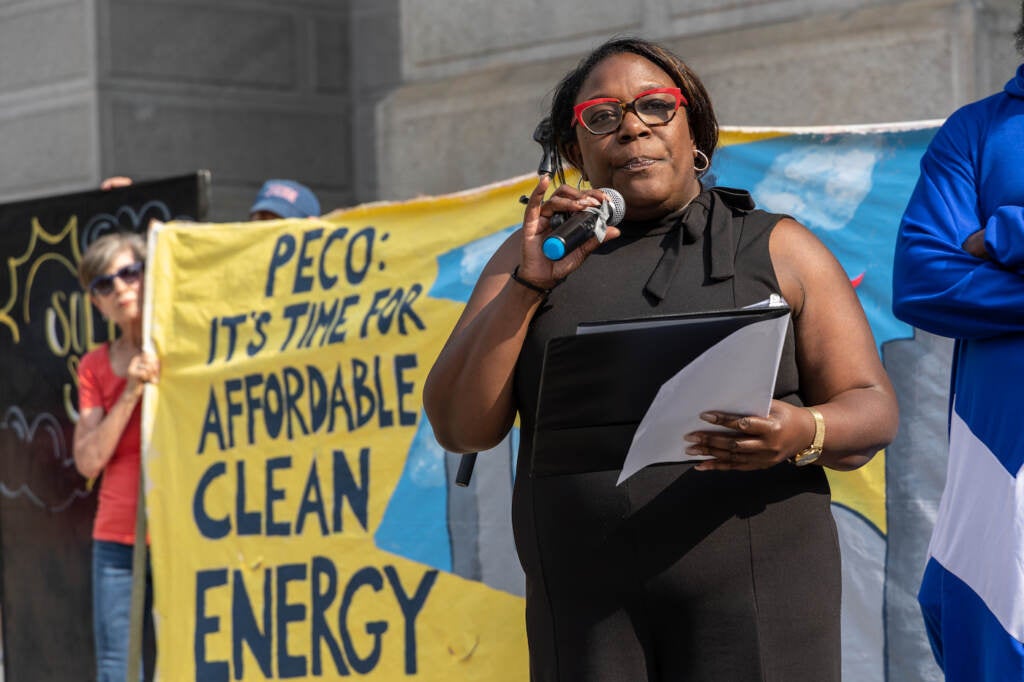 Kendra Brooks addresses the crowd at the rally.